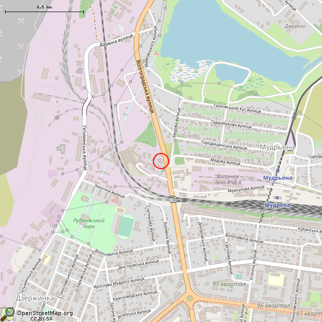 Карта где находится Волгоградская ул., 1 (Кривой Рог)      | заброшенный, неиспользуемый объект в среднем масштабе