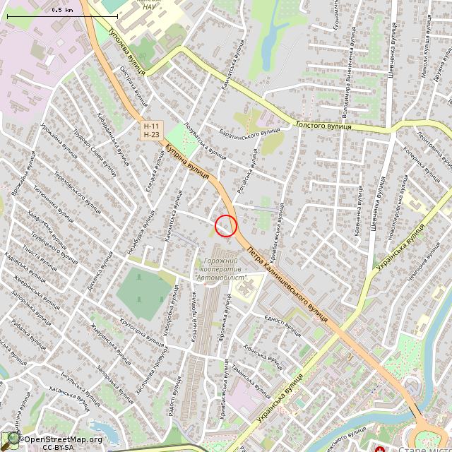 Карта где находится Бывший магазин (Кривой Рог) в среднем масштабе