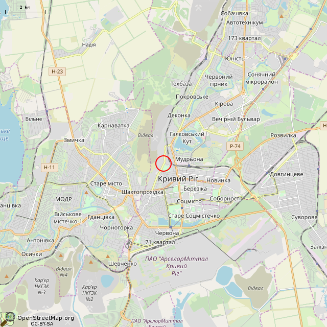 Карта где находится Заброшенная остановка «Шахта Гигант» (Кривой Рог) в мелком масштабе