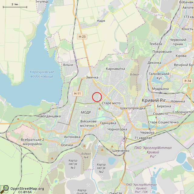 Карта где находится Заброшенный дом (Кривой Рог) в мелком масштабе