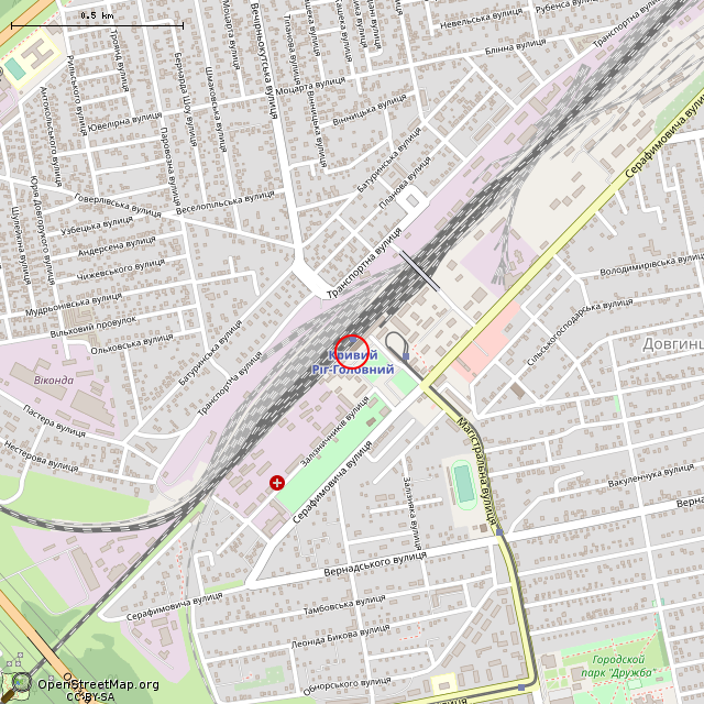 Карта где находится Вокзал станции Кривой Рог-Главный (Кривой Рог) в среднем масштабе