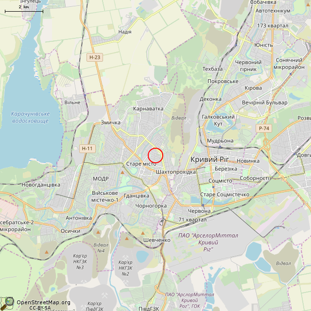 Карта где находится Заброшенный дом (Кривой Рог) в мелком масштабе