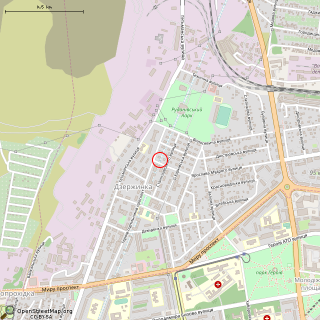 Карта где находится Башня строительной шахты № 2 СДТ (Кривой Рог) в среднем масштабе