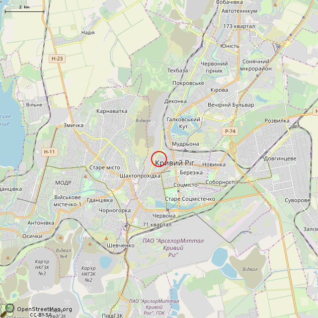 Карта где находится Башня строительной шахты № 2 СДТ (Кривой Рог) в мелком масштабе