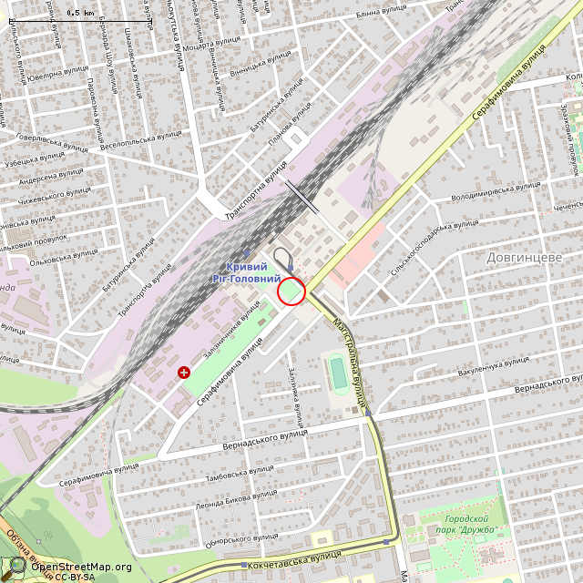 Карта где находится Памятник-паровоз Эм-733-69 (Кривой Рог) в среднем масштабе