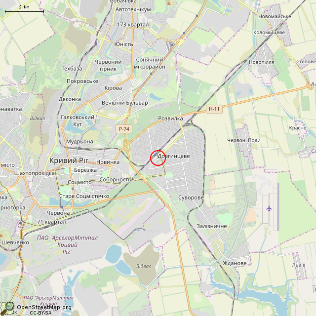 Карта где находится Памятник-паровоз Эм-733-69 (Кривой Рог) в мелком масштабе