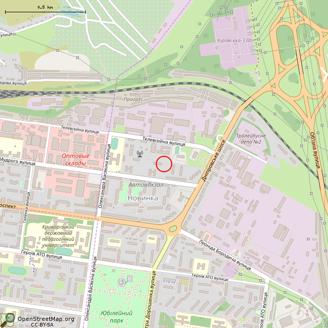 Карта где находится Бывший хозблок (Кривой Рог) в среднем масштабе