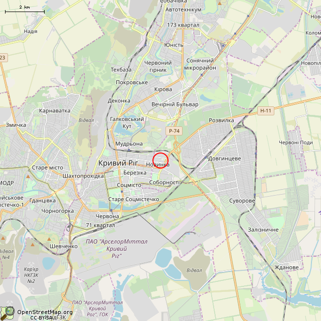 Карта где находится Бывший хозблок (Кривой Рог) в мелком масштабе