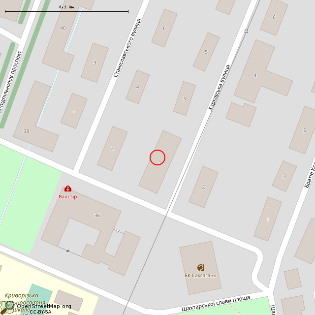 Карта где находится Харьковская ул., 1 (Кривой Рог) в крупном масштабе