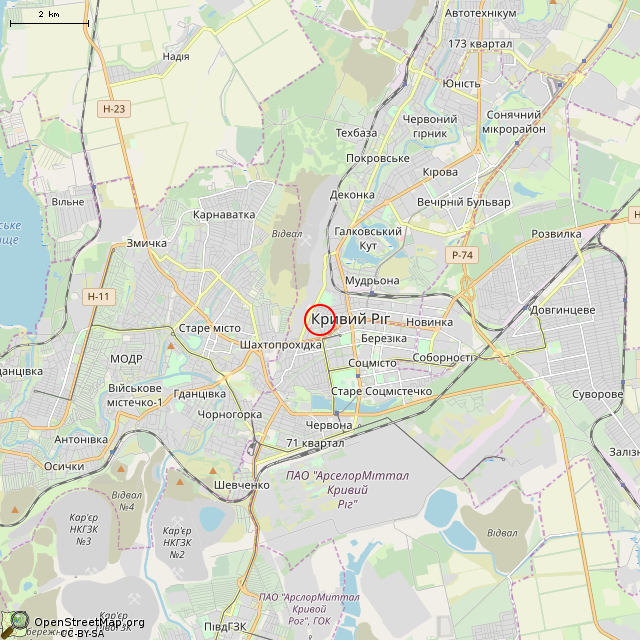 Карта где находится Харьковская ул., 1 (Кривой Рог) в мелком масштабе