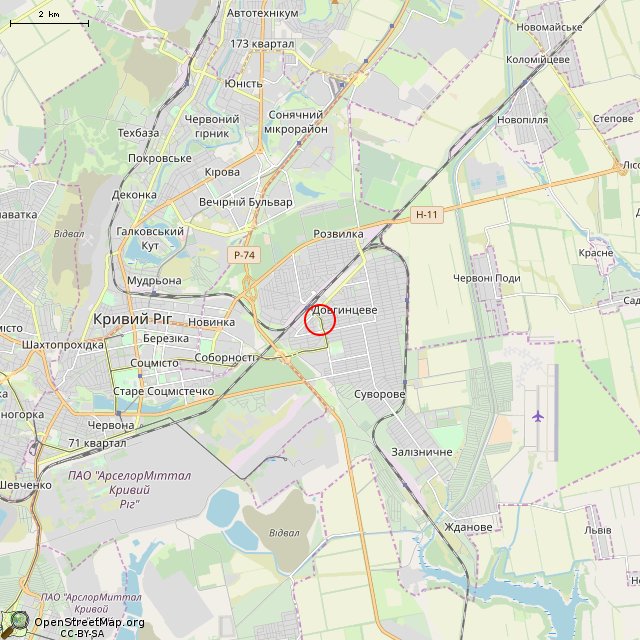 Карта где находится Братская могила патриотов-батуринцев и комсомольцев-чекистов (Кривой Рог) в мелком масштабе