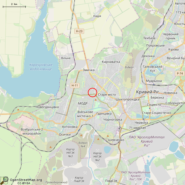 Карта где находится Заброшенный дом (Кривой Рог) в мелком масштабе