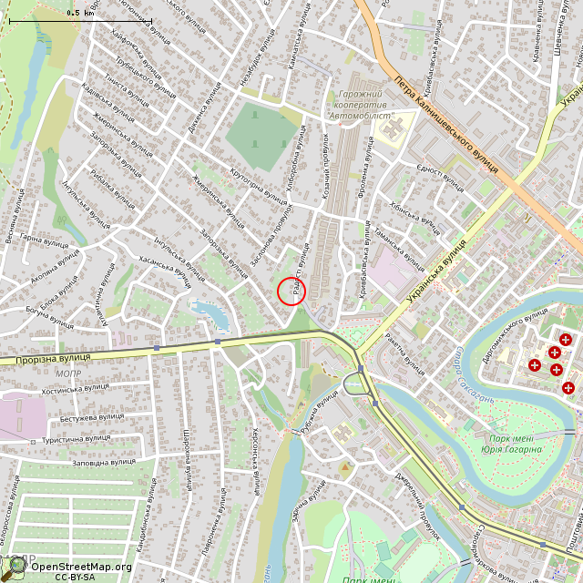 Карта где находится Заброшенный дом (Кривой Рог)      | заброшенный, неиспользуемый объект в среднем масштабе