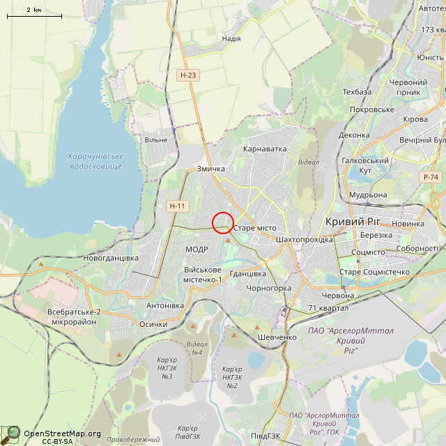 Карта где находится Заброшенный дом (Кривой Рог)      | заброшенный, неиспользуемый объект в мелком масштабе