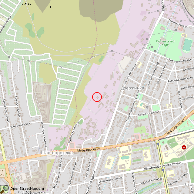 Карта где находится Заброшенное здание ДСФ (Кривой Рог) в среднем масштабе