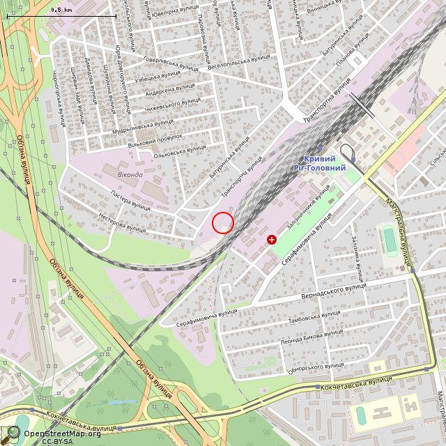 Карта где находится Заброшенное здание (Кривой Рог) в среднем масштабе