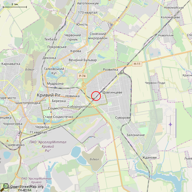 Карта где находится Заброшенное здание (Кривой Рог) в мелком масштабе