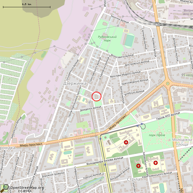 Карта где находится Бывший кинотеатр «Родина» (Кривой Рог) в среднем масштабе