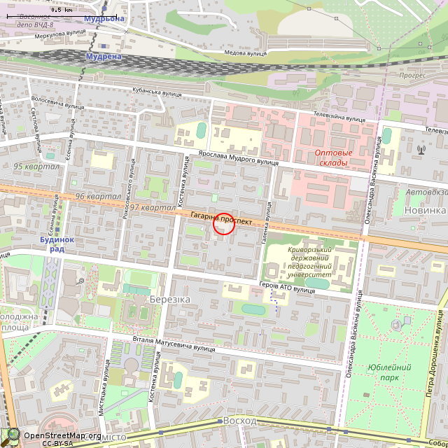 Карта где находится Скульптура Данко (Кривой Рог) в среднем масштабе