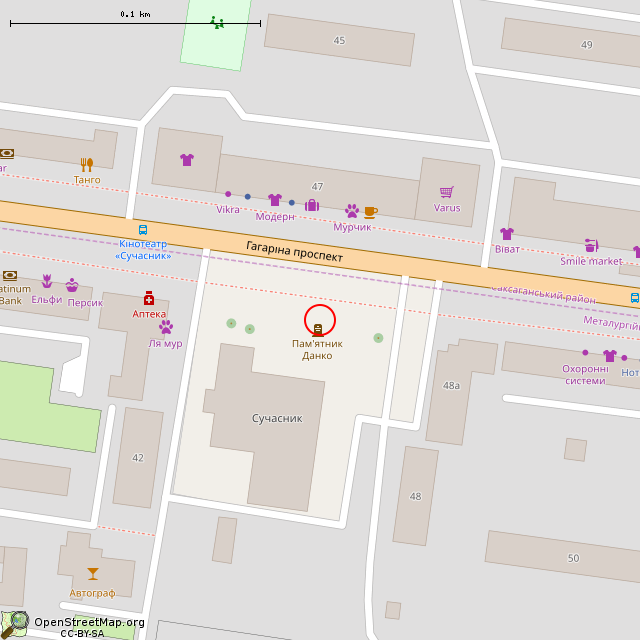 Карта где находится Скульптура Данко (Кривой Рог) в крупном масштабе