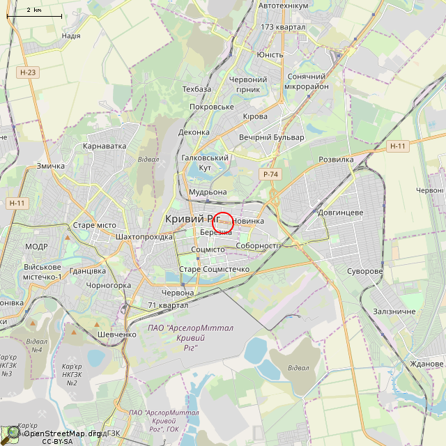 Карта где находится Скульптура Данко (Кривой Рог) в мелком масштабе