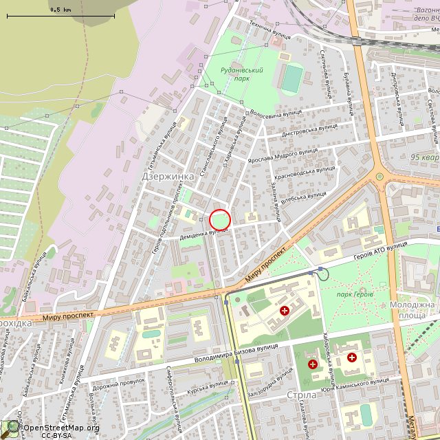 Карта где находится Неработающие фонтаны (Кривой Рог) в среднем масштабе