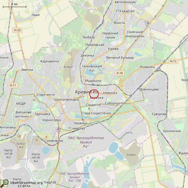 Карта где находится Бывший факультет искусств КПИ (Кривой Рог) в мелком масштабе