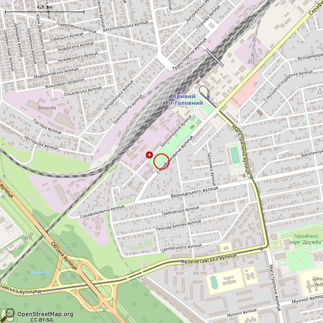 Карта где находится Вечный огонь (Кривой Рог) в среднем масштабе