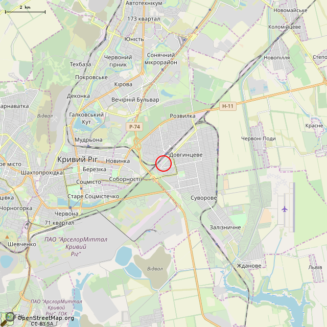 Карта где находится Братская могила подпольщиков и советских воинов (Кривой Рог) в мелком масштабе