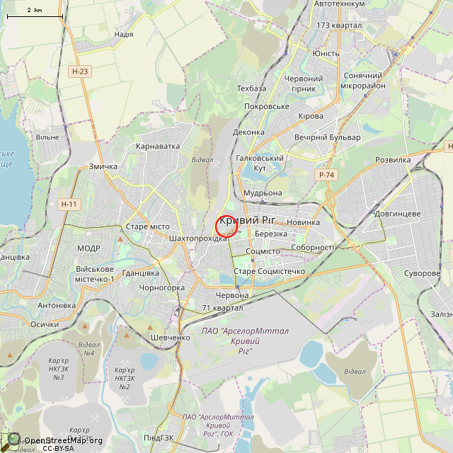 Карта где находится Памятник-бюст Ф. Э. Дзержинскому (Кривой Рог) в мелком масштабе