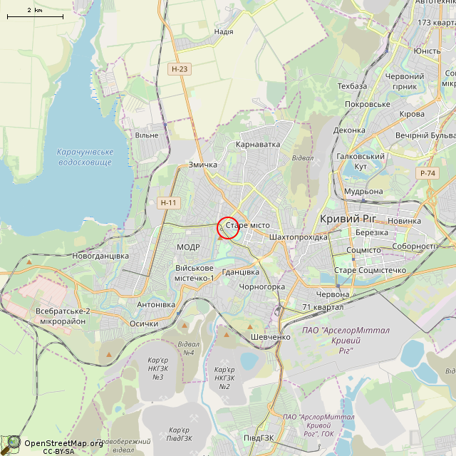 Карта где находится Ворота на проезде к дому № 13 (Кривой Рог) в мелком масштабе
