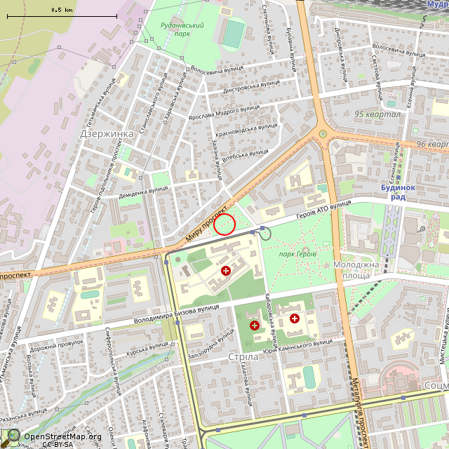 Карта где находится Мемориал погибшим воинам АТО (Кривой Рог) в среднем масштабе