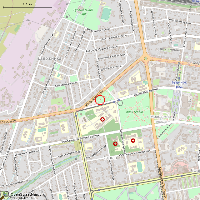 Карта где находится Памятник воинам-интернационалистам (Кривой Рог) в среднем масштабе