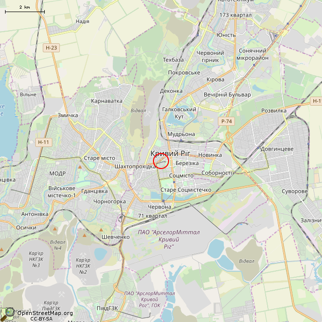 Карта где находится Памятник воинам-интернационалистам (Кривой Рог) в мелком масштабе