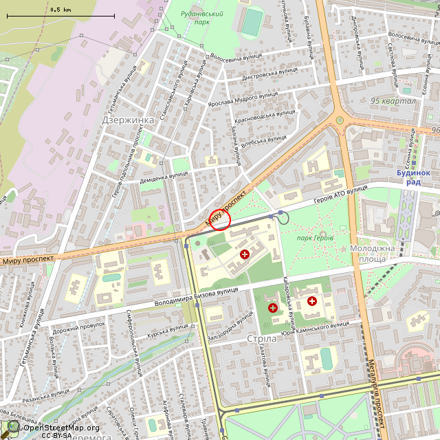 Карта где находится Монумент «Победа» (Кривой Рог) в среднем масштабе
