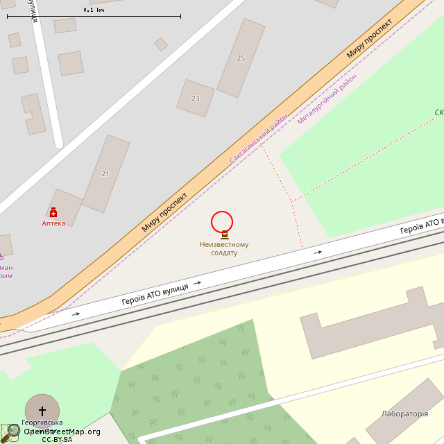 Карта где находится Монумент «Победа» (Кривой Рог) в крупном масштабе