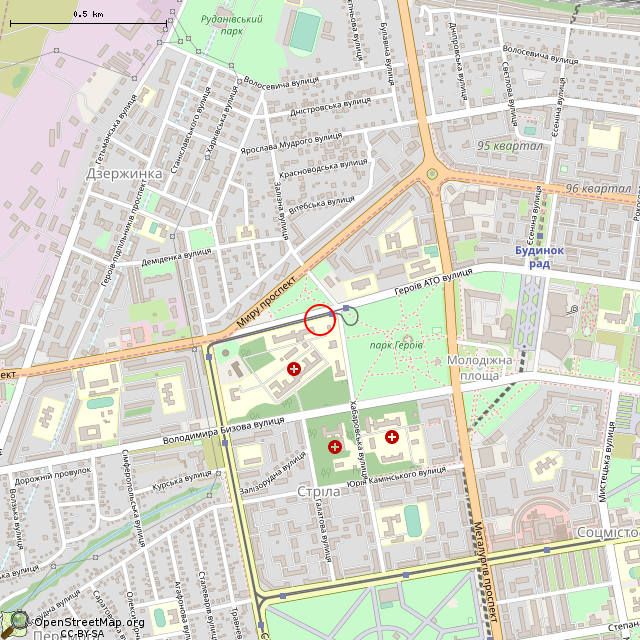 Карта где находится Бывшая сторожка больницы (Кривой Рог) в среднем масштабе