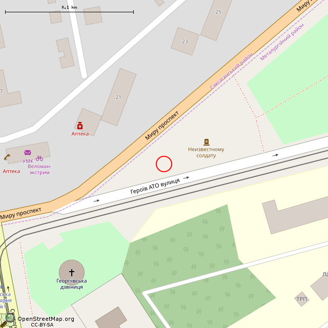 Карта где находится Памятник Солдату (Кривой Рог) в крупном масштабе