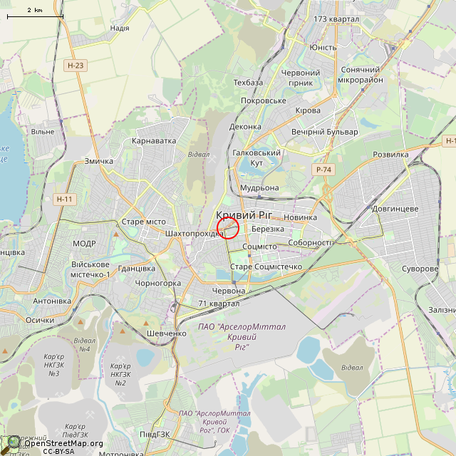 Карта где находится Памятник Солдату (Кривой Рог) в мелком масштабе