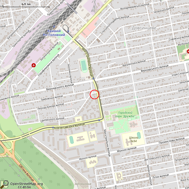 Карта где находится Бывший магазин (Кривой Рог) в среднем масштабе