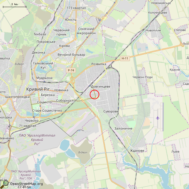 Карта где находится Бывший магазин (Кривой Рог) в мелком масштабе