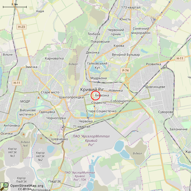 Карта где находится Памятник «Казак Кривой Рог» (Кривой Рог) в мелком масштабе