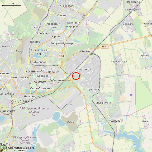 Карта где находится Постамент памятника-бюста В. И. Ленину (Кривой Рог) в мелком масштабе