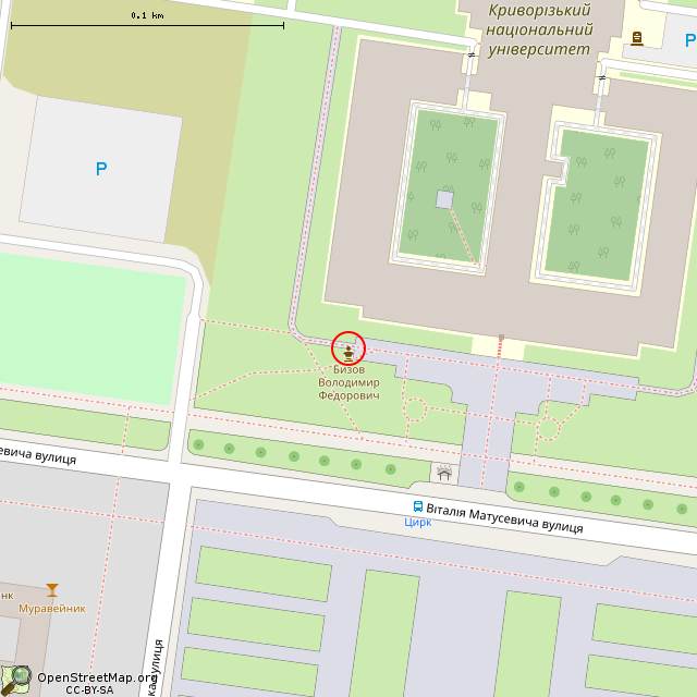 Карта где находится Памятник-бюст Владимиру Фёдоровичу Бызову (Кривой Рог) в крупном масштабе