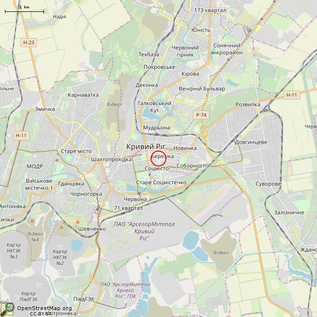 Карта где находится Памятник-бюст Владимиру Фёдоровичу Бызову (Кривой Рог) в мелком масштабе