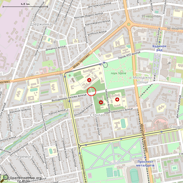 Карта где находится Въездная арка (Кривой Рог) в среднем масштабе