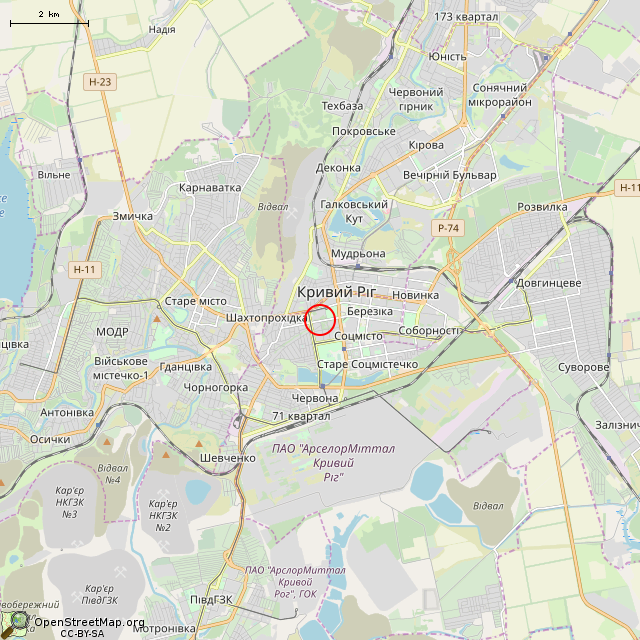 Карта где находится Въездная арка (Кривой Рог) в мелком масштабе