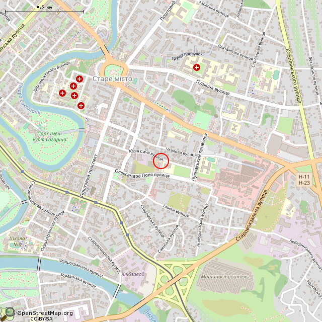 Карта где находится Пожарная каланча (Кривой Рог) в среднем масштабе