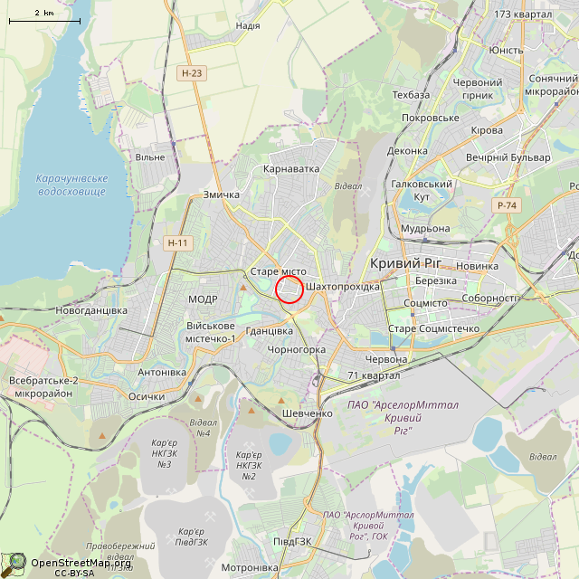 Карта где находится Пожарная каланча (Кривой Рог) в мелком масштабе