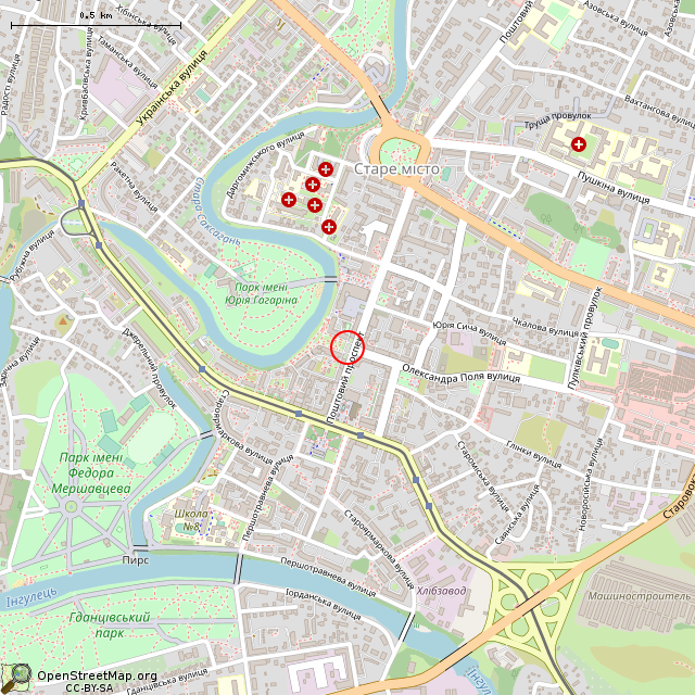 Карта где находится Памятник-бюст А. Н. Полю (Кривой Рог) в среднем масштабе